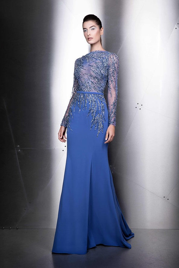 Long Sleeve High Neck Embellished Gown