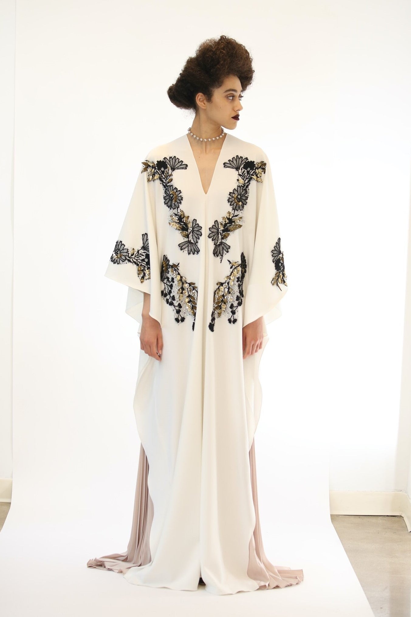 Embroidered Crystal Kaftan Gown