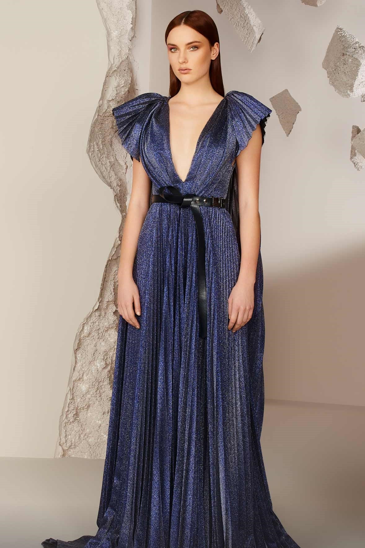 Pleated Short Sleeve Gown