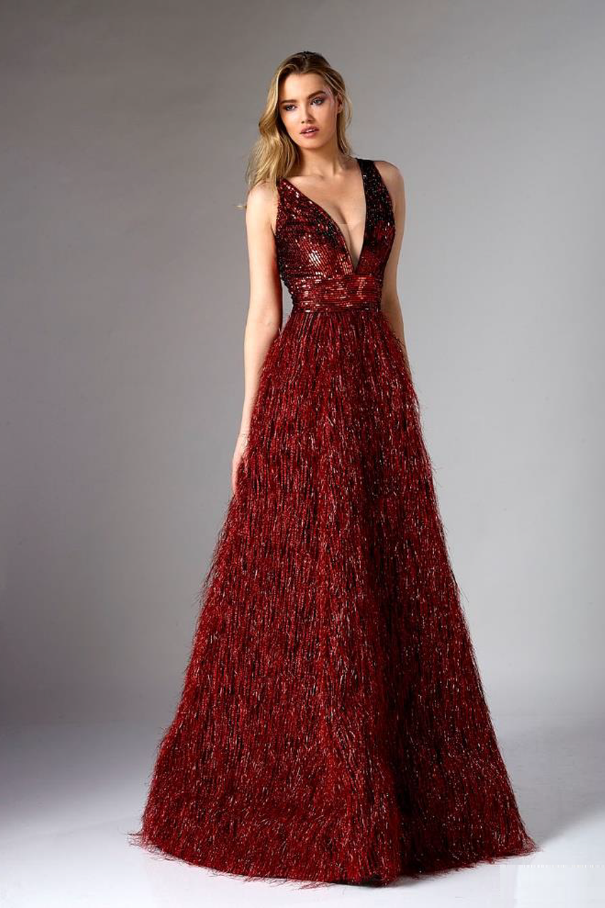 Red Sleeveless Embroidered Gown
