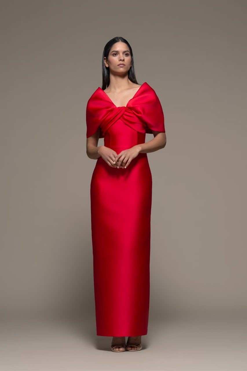 Borgone Draped Sleeve Column Gown
