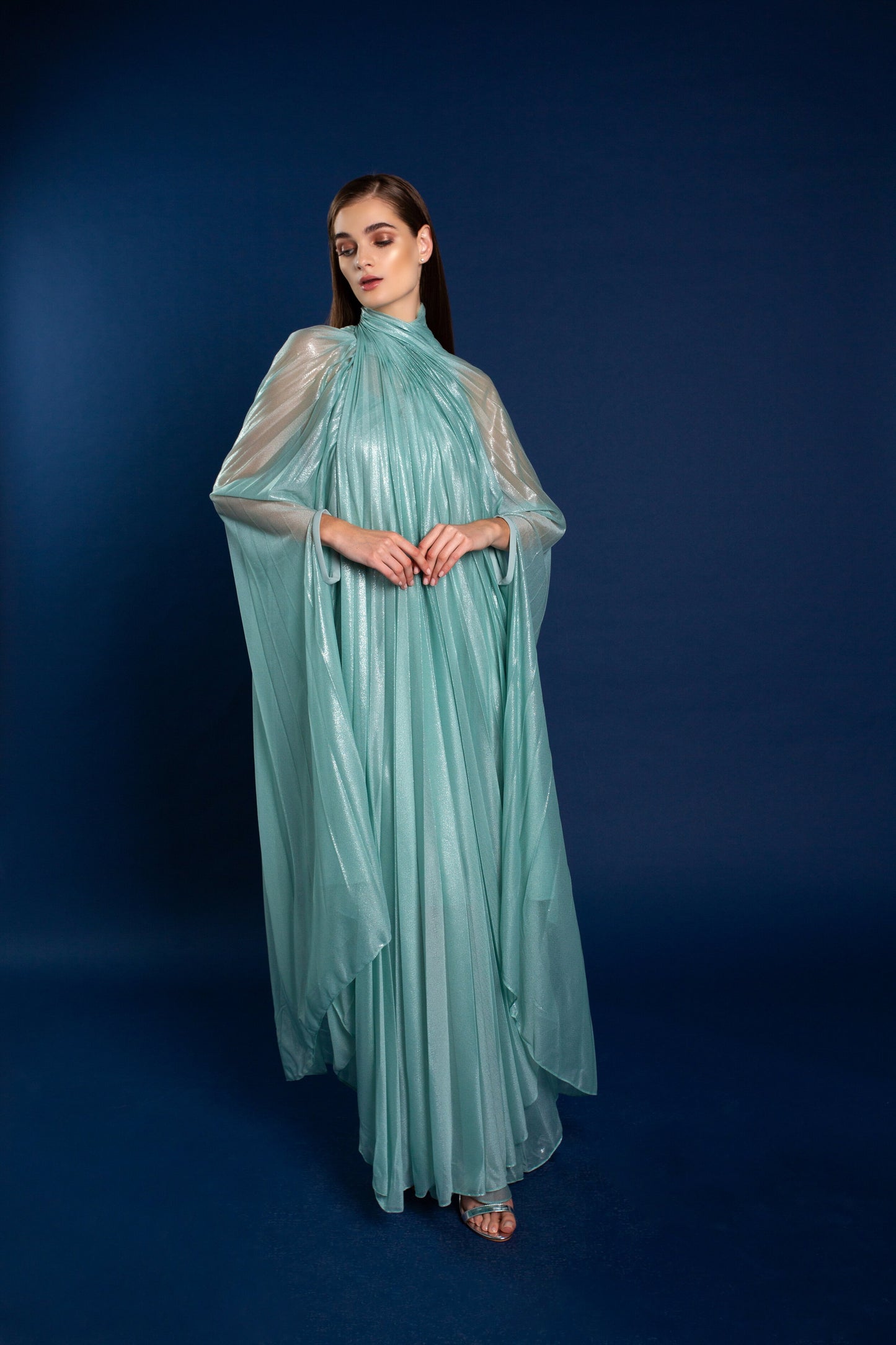 Ellia Shimmer Pleated Wrap Cape