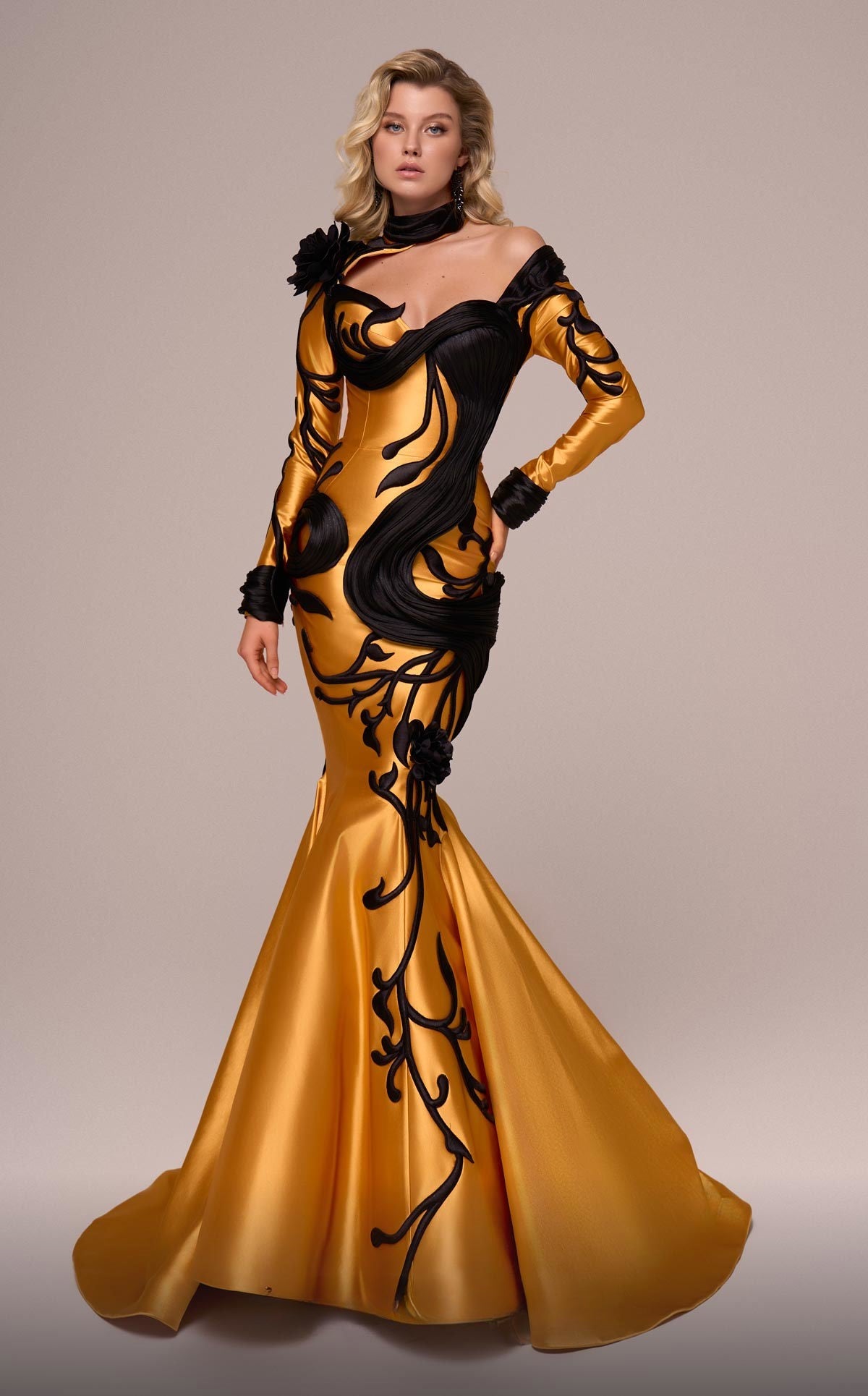 Long Sleeve Collared Mermaid Gown