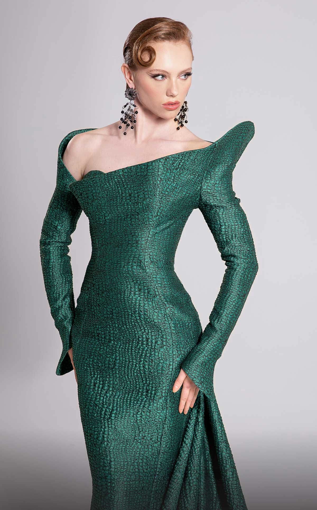 Off-Shoulder Jacquard Gown