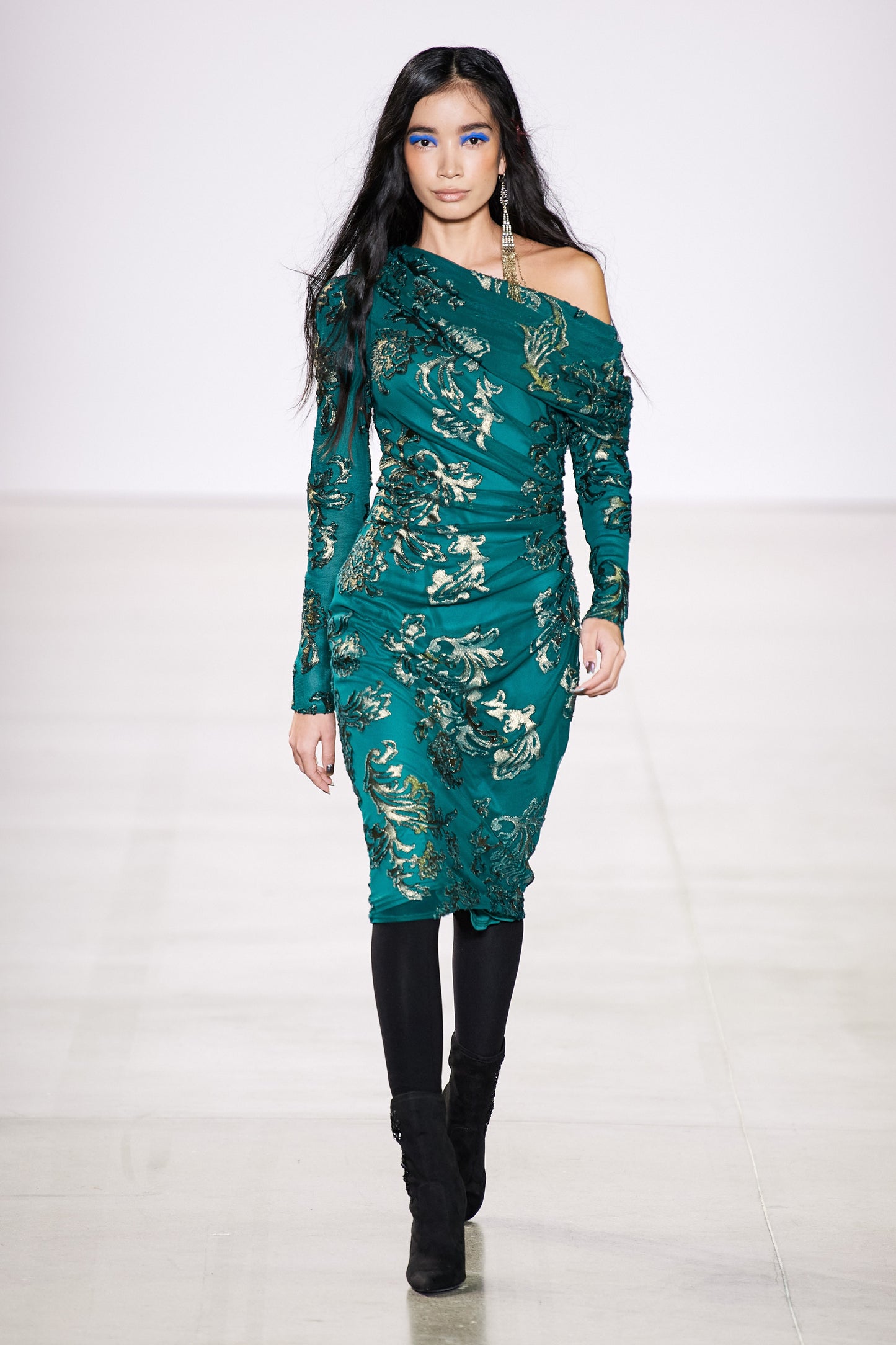 Long Sleeve Draped Shoulder Dress