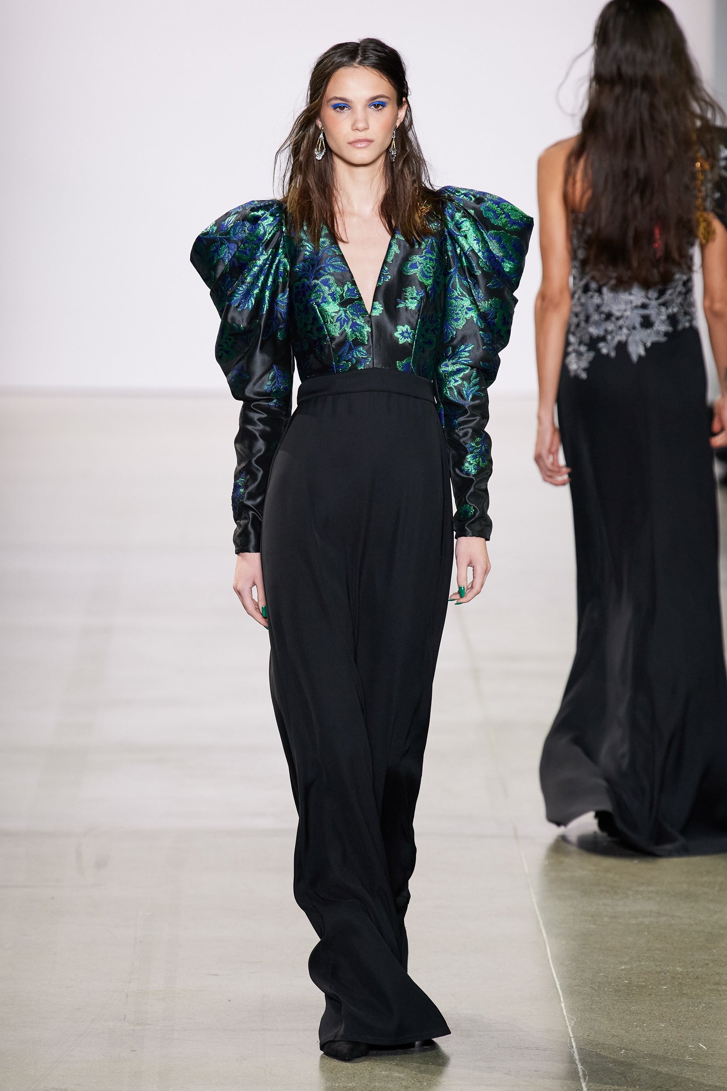 Long Puffed Shoulder Gown