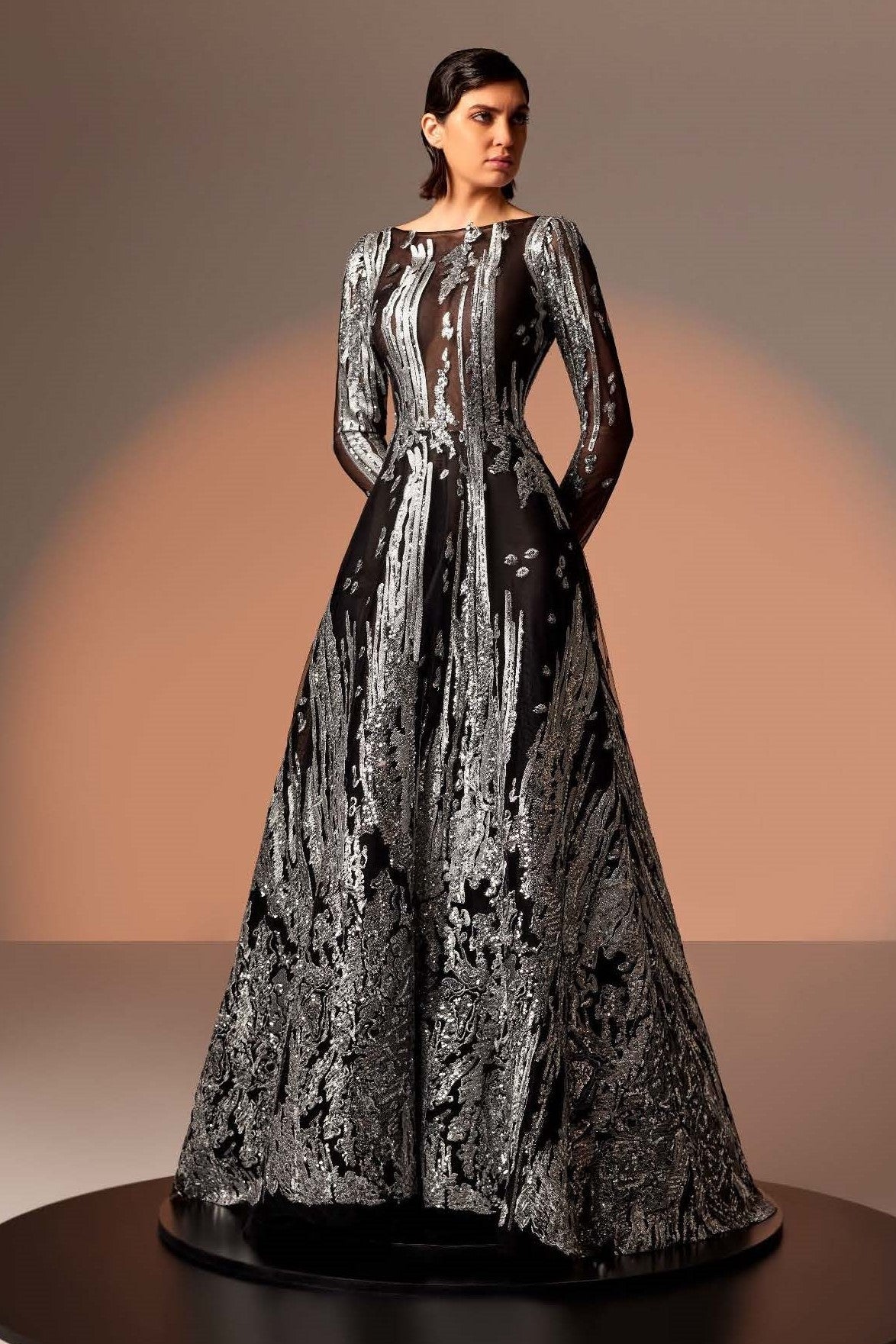 Long Sleeve A-Line Lace Gown