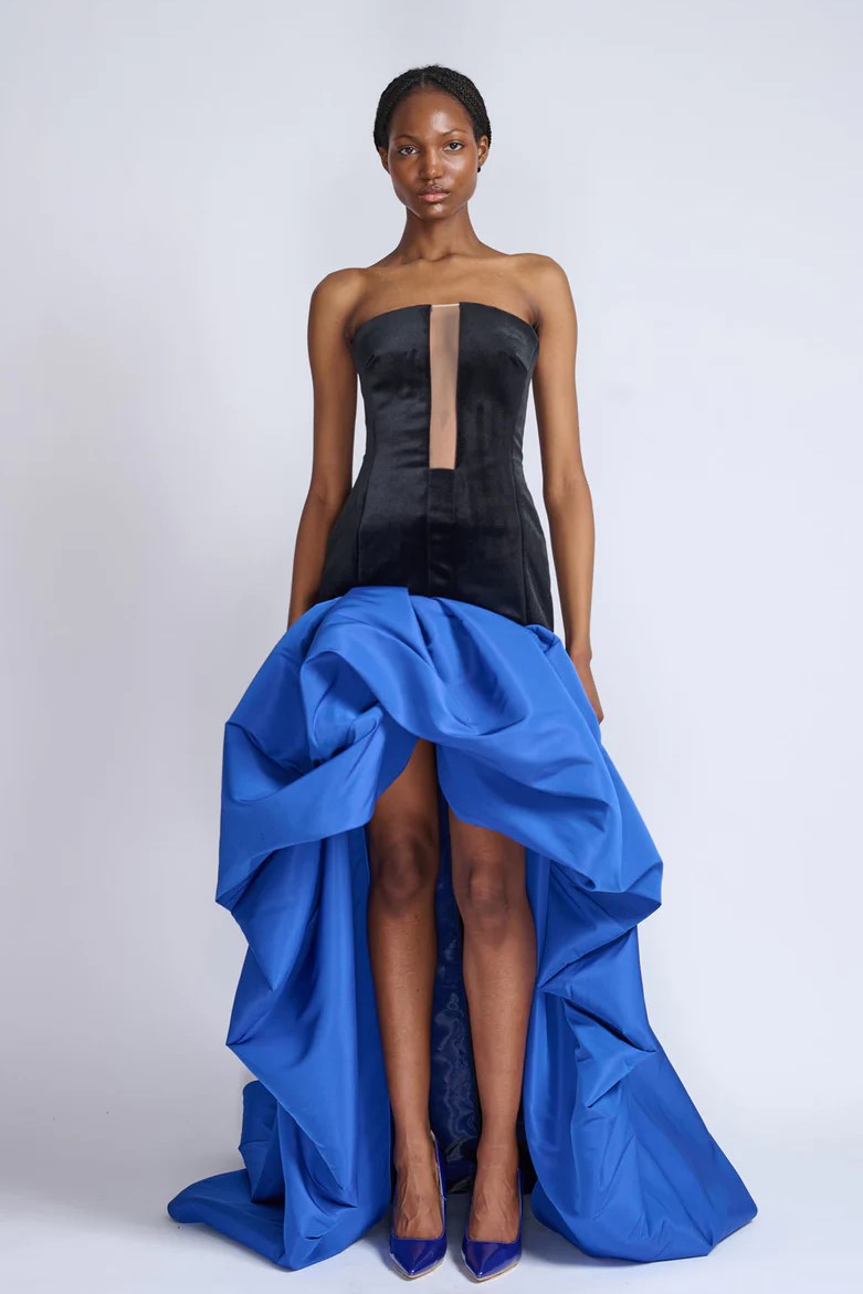 Onyx Velvet Strapless Gown with Train