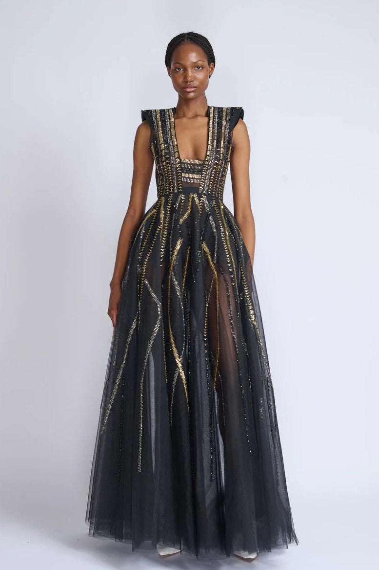 Rayure Crystal Embroidered Tulle Gown