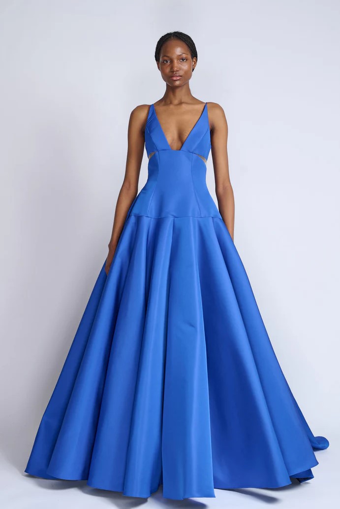 Yves Blue Faille Ball Gown