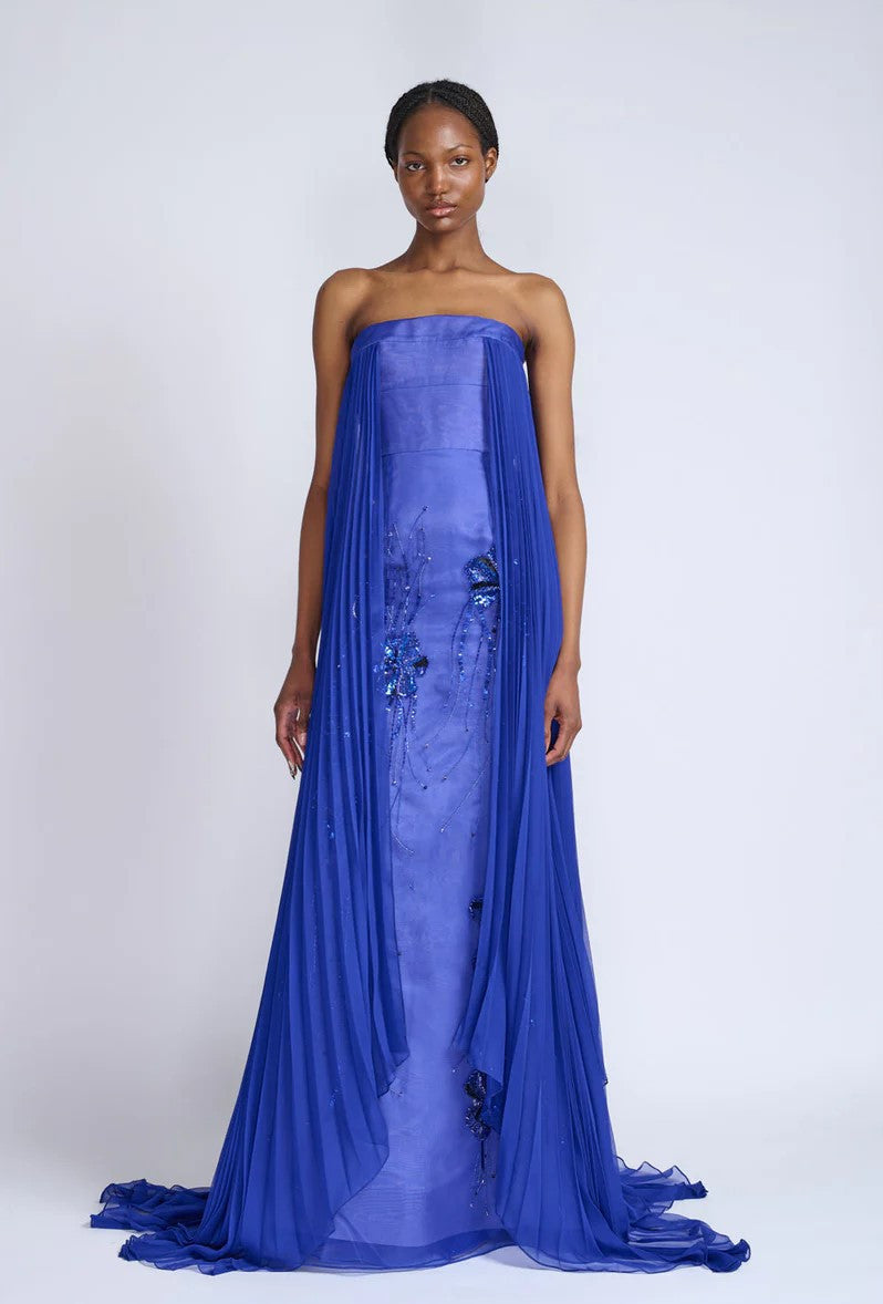 Yves Blue Organza and Chiffon  Gown