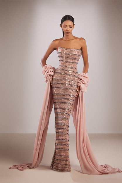Strapless Beaded Gown