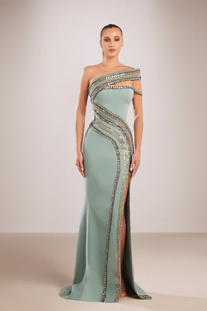 Beaded Asymmetrical Gown