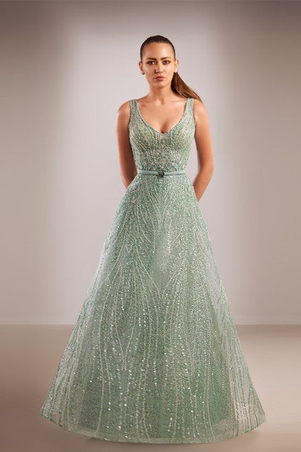 Sleeveless V-Neckline Gown