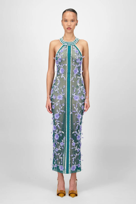 Floral Beaded Midi Dress