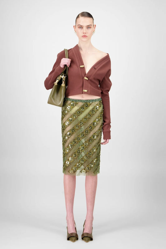 Cropped Cardigan & Beaded Skirt