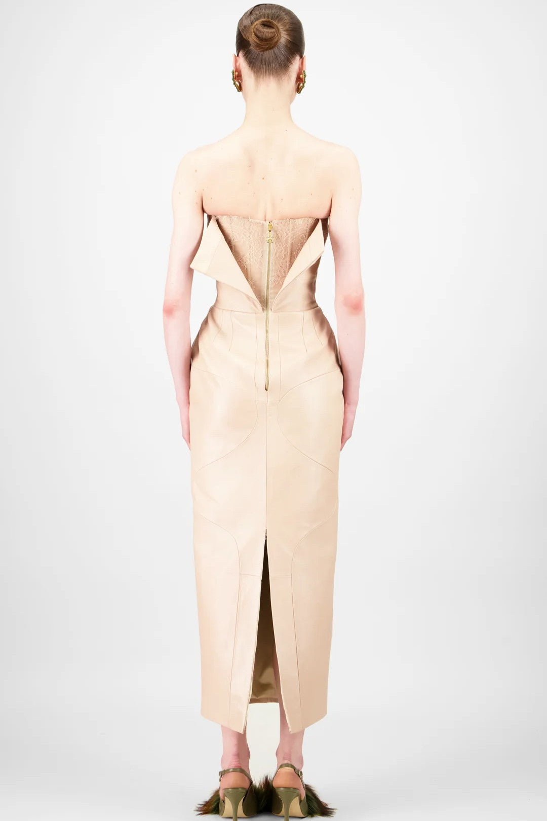 Strapless Leather Midi Dress