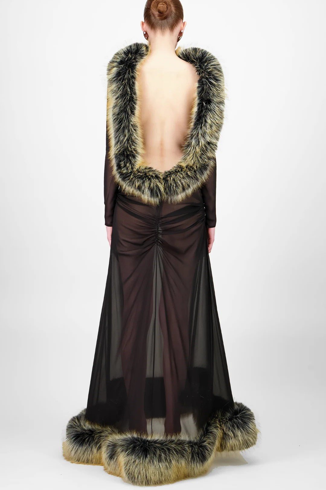 Long Sleeve Fur Midi Dress