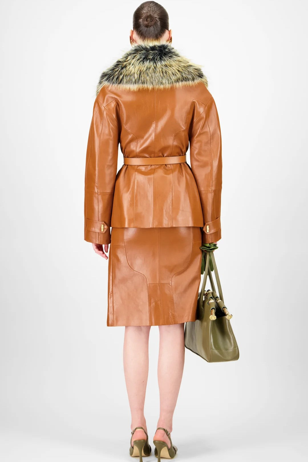 Leather Belted Jacket & Skirt