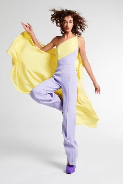One Shoulder Crepe Jumpsuit with Cape