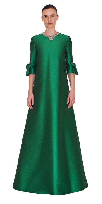 Half-Sleeve Mikado Piqué Gown