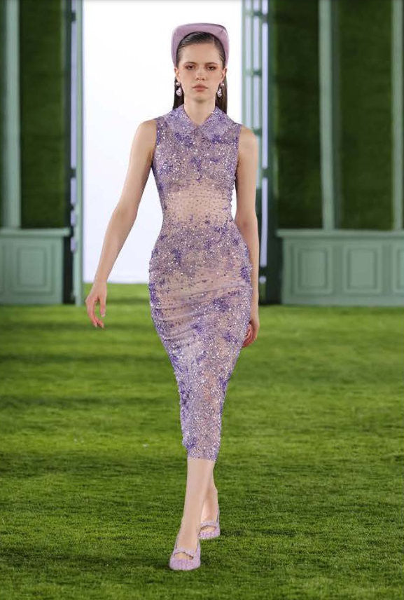 Beaded Sleeveless Tulle Midi Dress