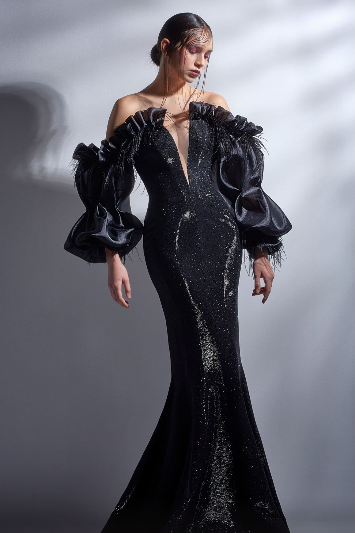 Long Sleeve Off Shoulder Trumpet Gown