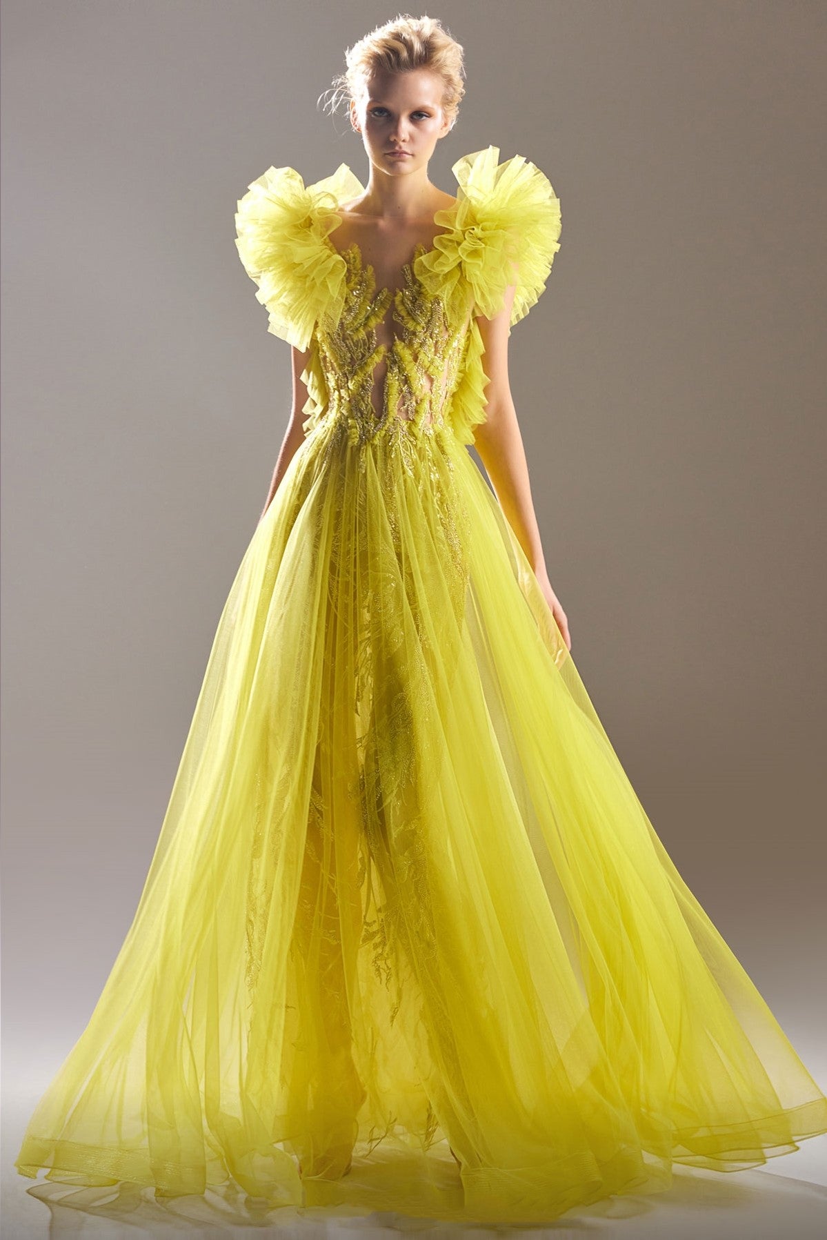 Ruffled Tulle Gown