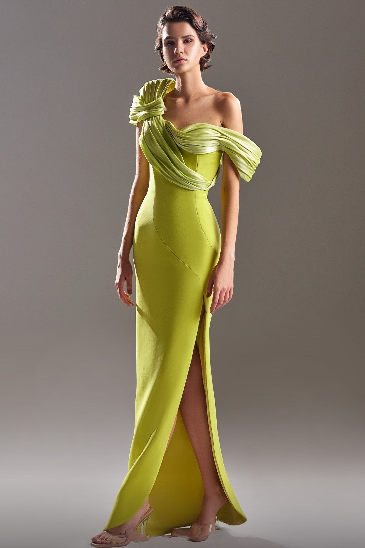 Dropped Sleeve Crepe Gown