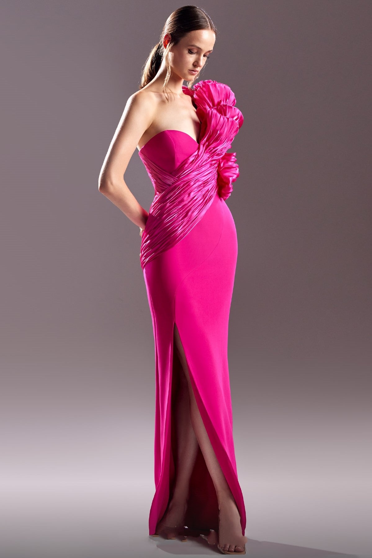 Blossoming Shoulder Crepe Gown