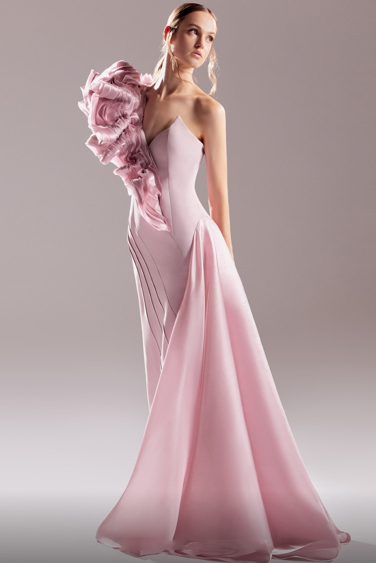 Blooming Shoulder Crepe Gown