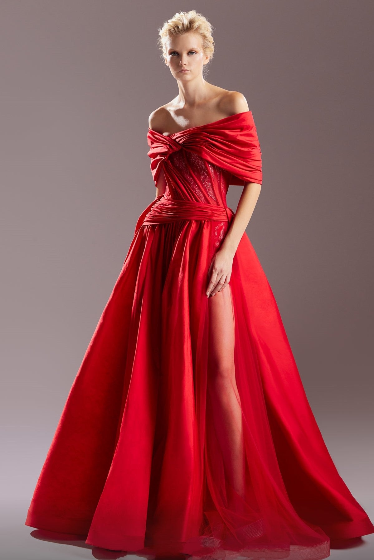Bare Shoulders Taffeta Gown