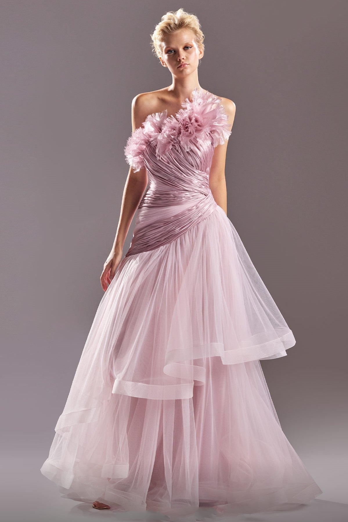 Two Toned Textured Organdie Gown