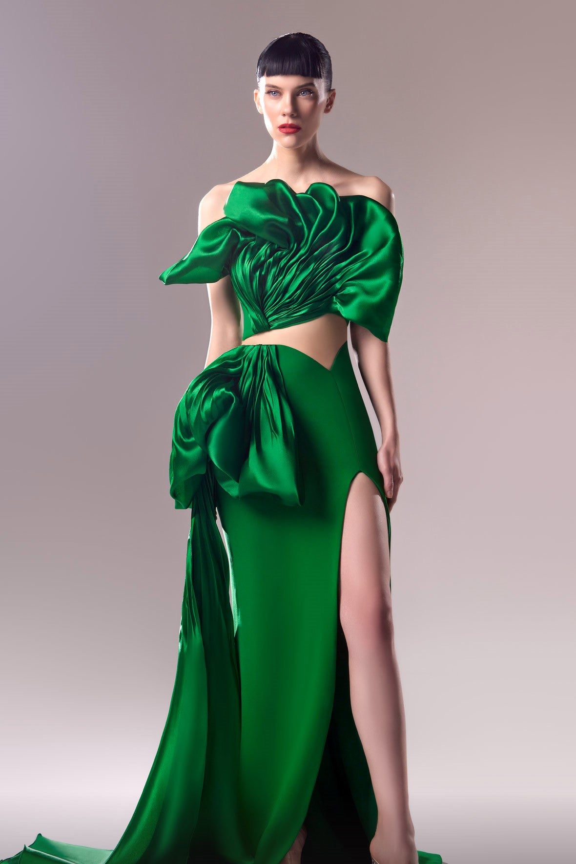 Strapless Sculpted Gown with Side Drape