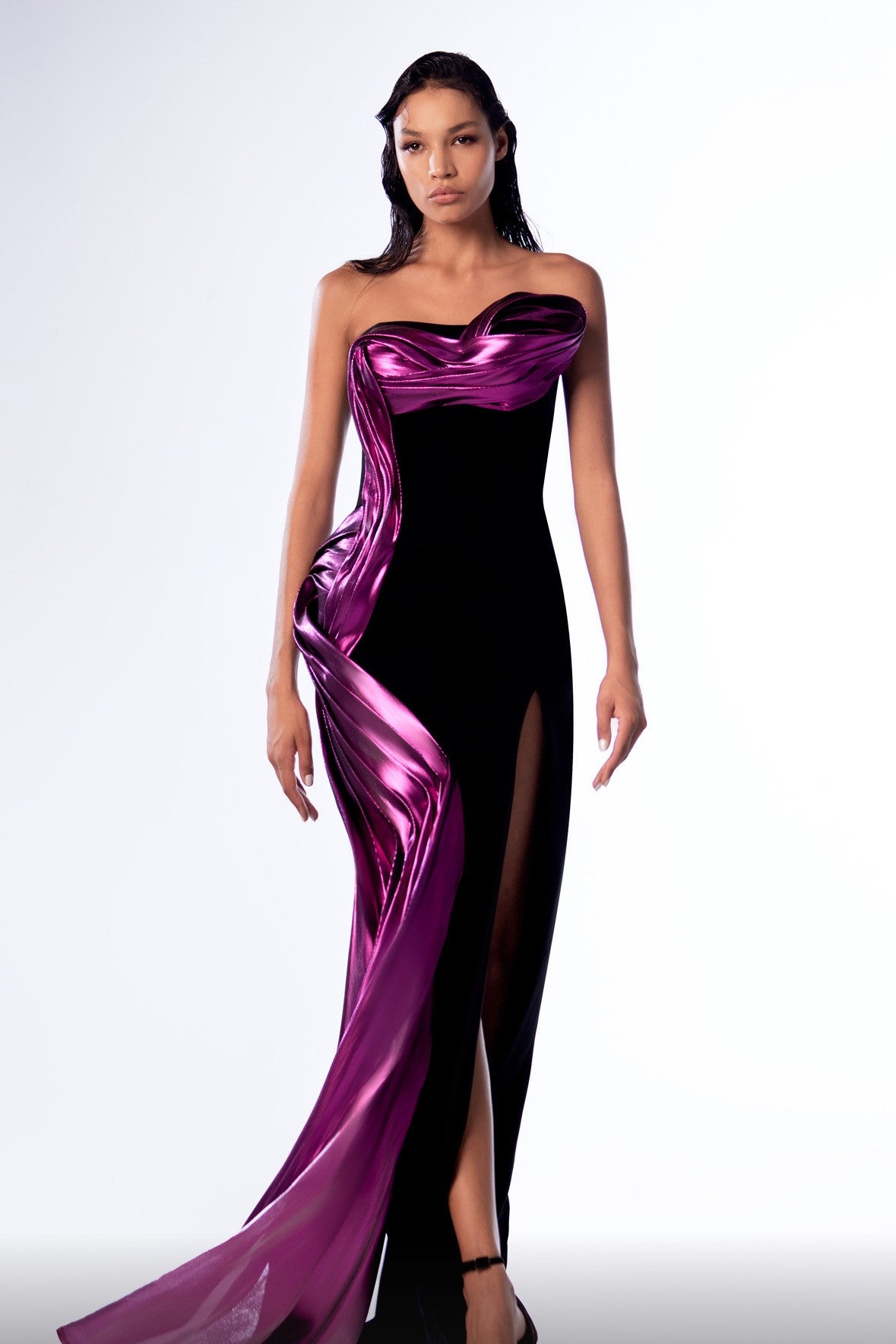 Strapless Cascading Sculpted Gown