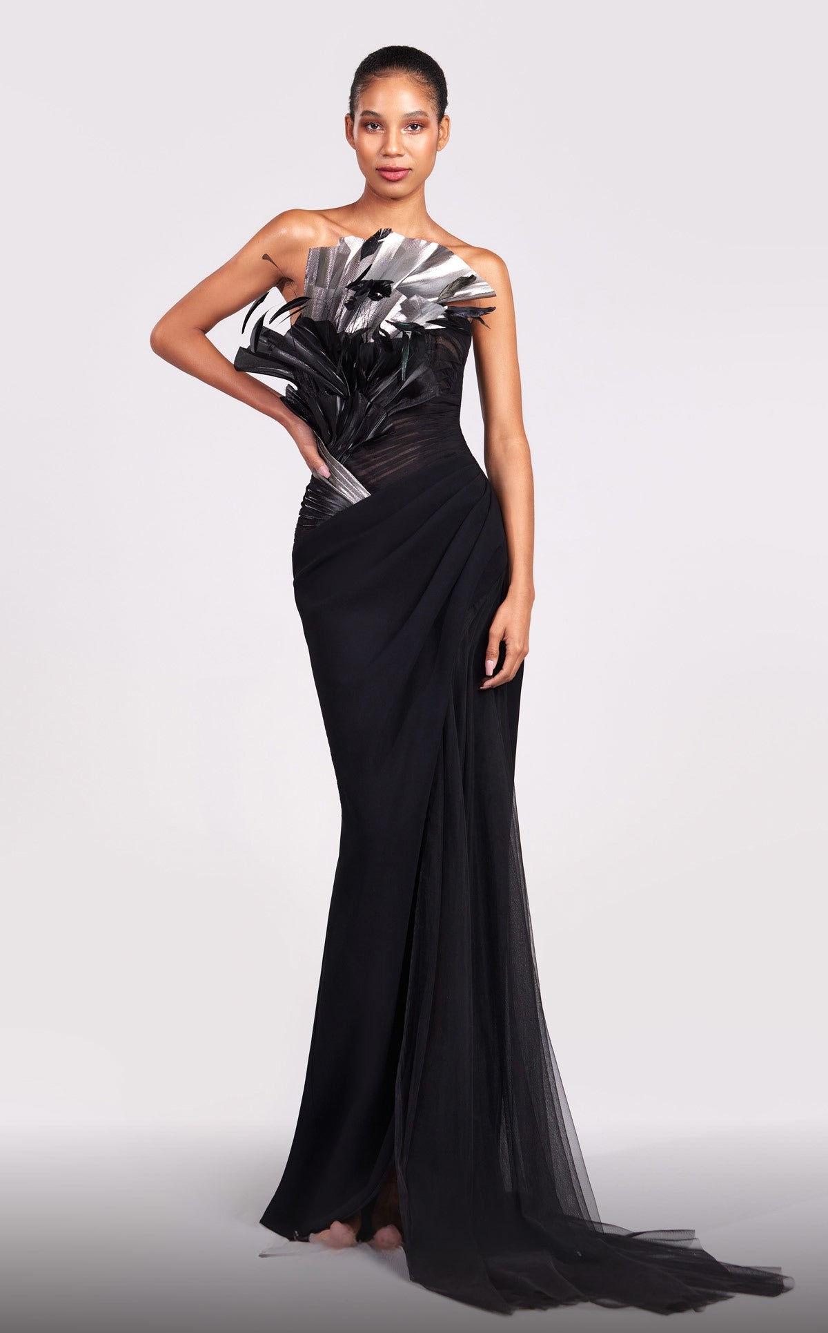 Metallic Sculpted Strapless Gown