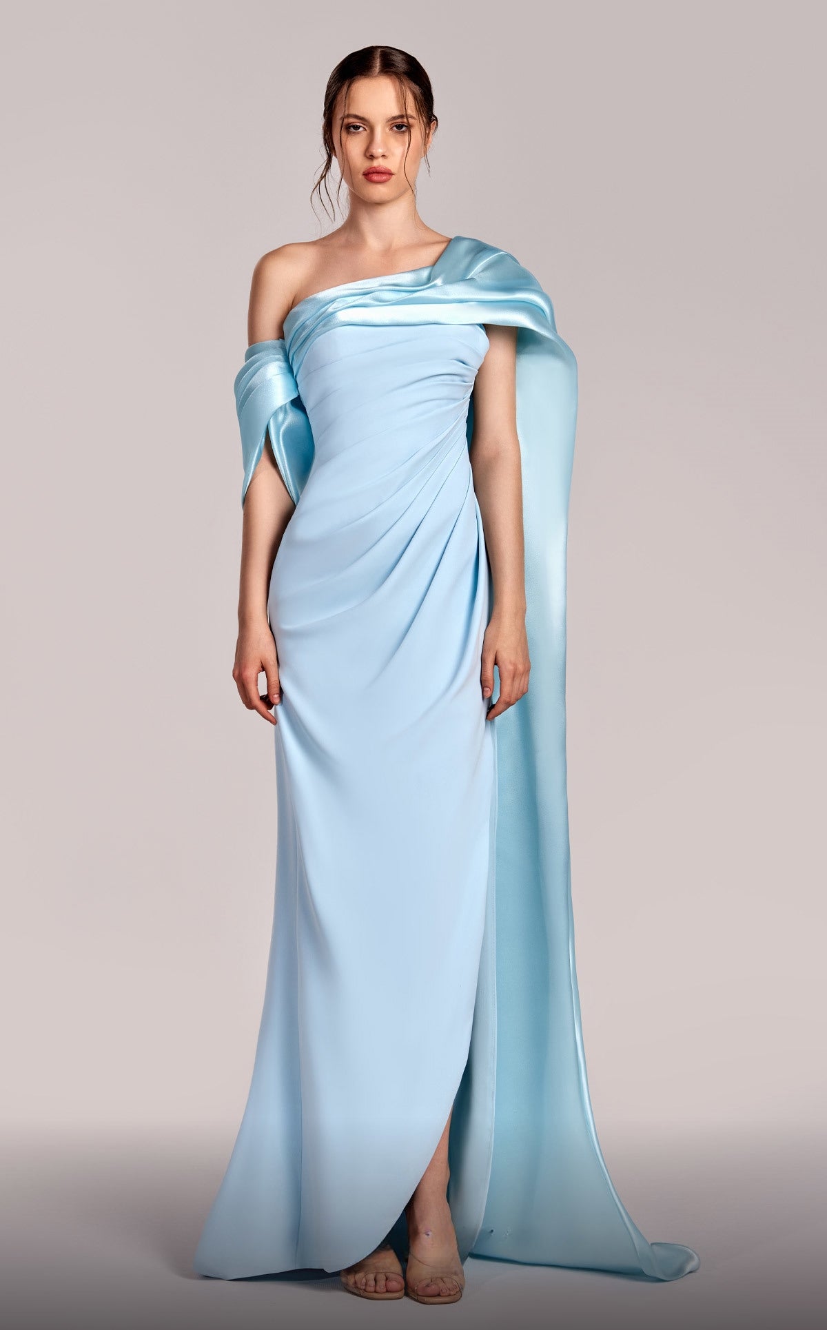 Draped Cape Slit Gown