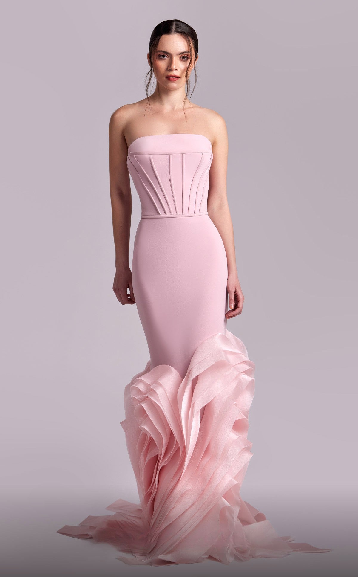 Strapless Crepe Organza Gown