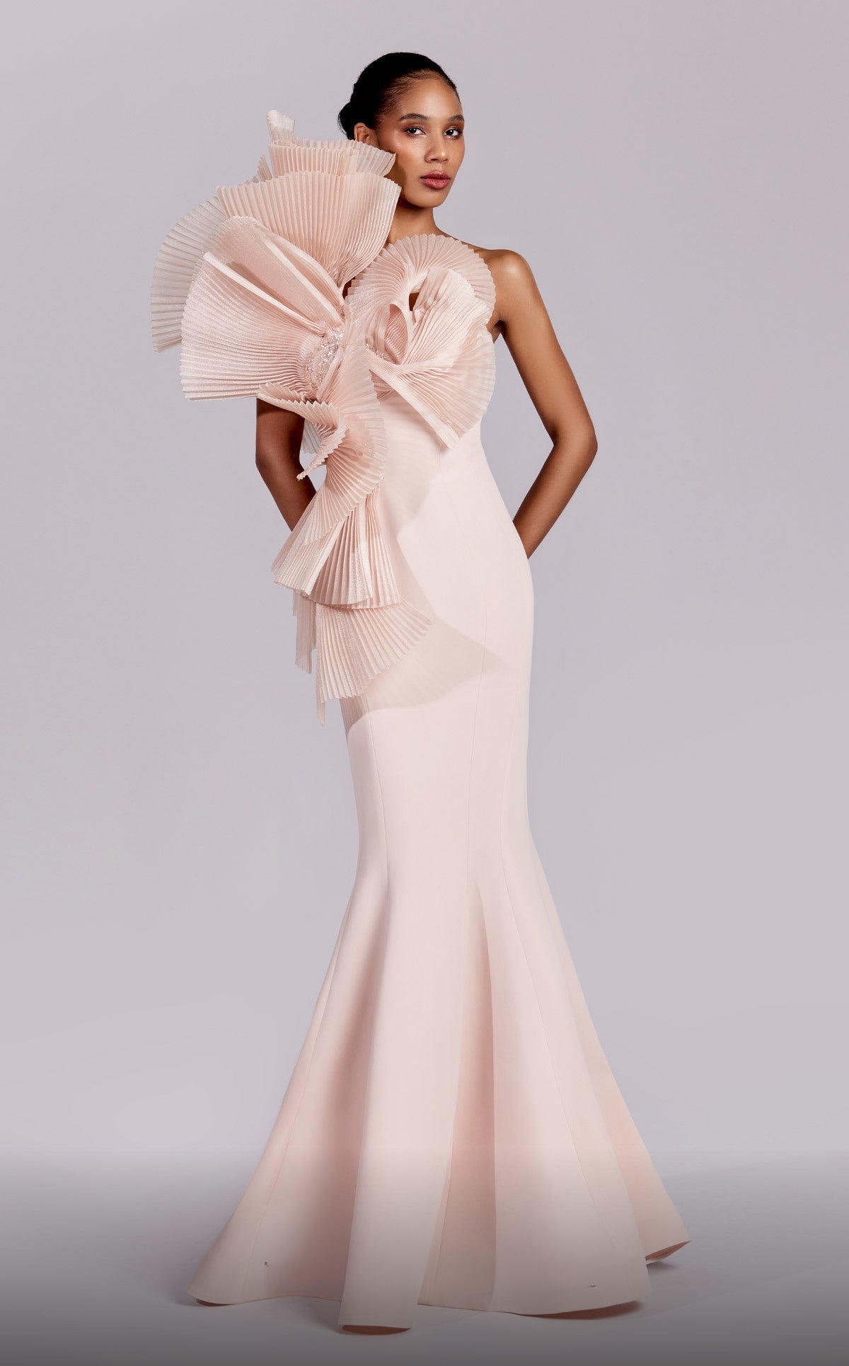 Pleated 3D Mermaid Gown