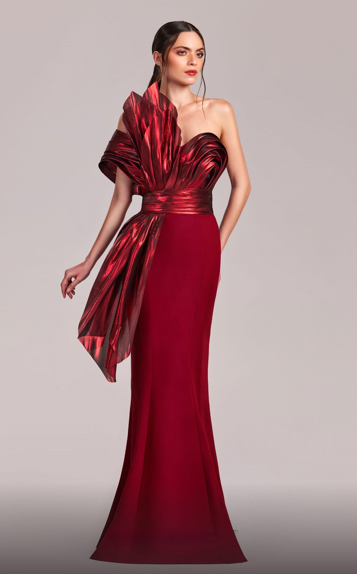 Metallic Sculpted Flared Gown