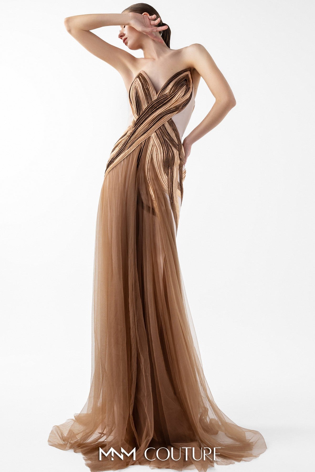 Strapless Gown with Bronze Folds
