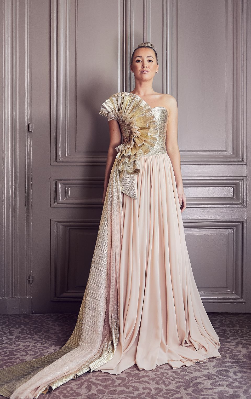 Sculpted Strapless Pleated Gown