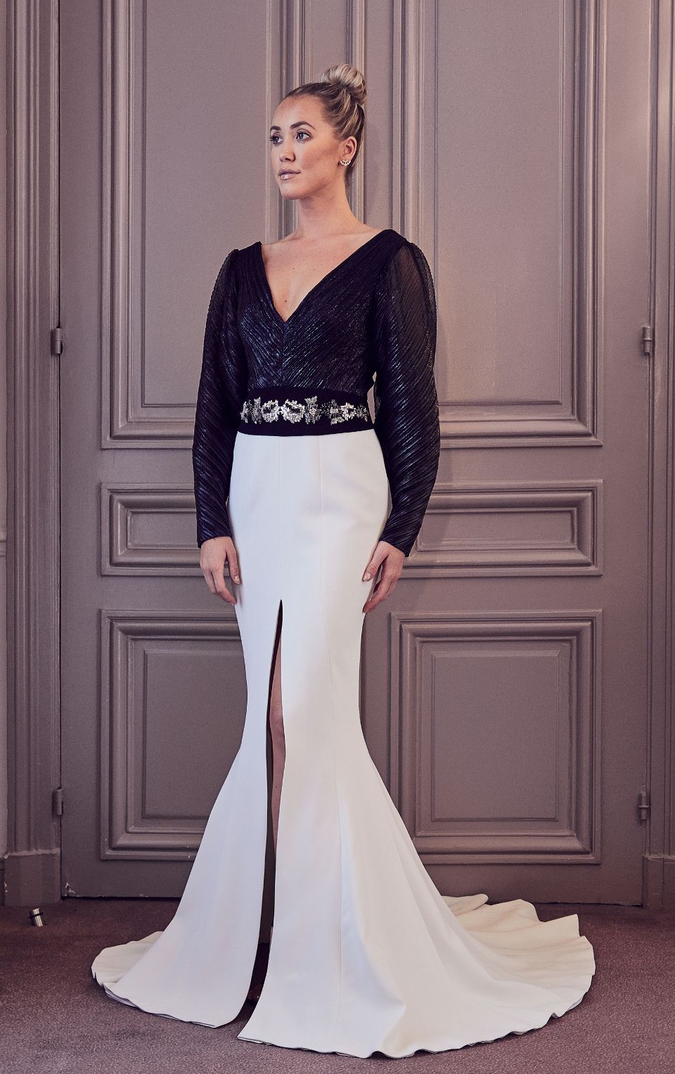 Long Sleeve Trumpet Slit Gown