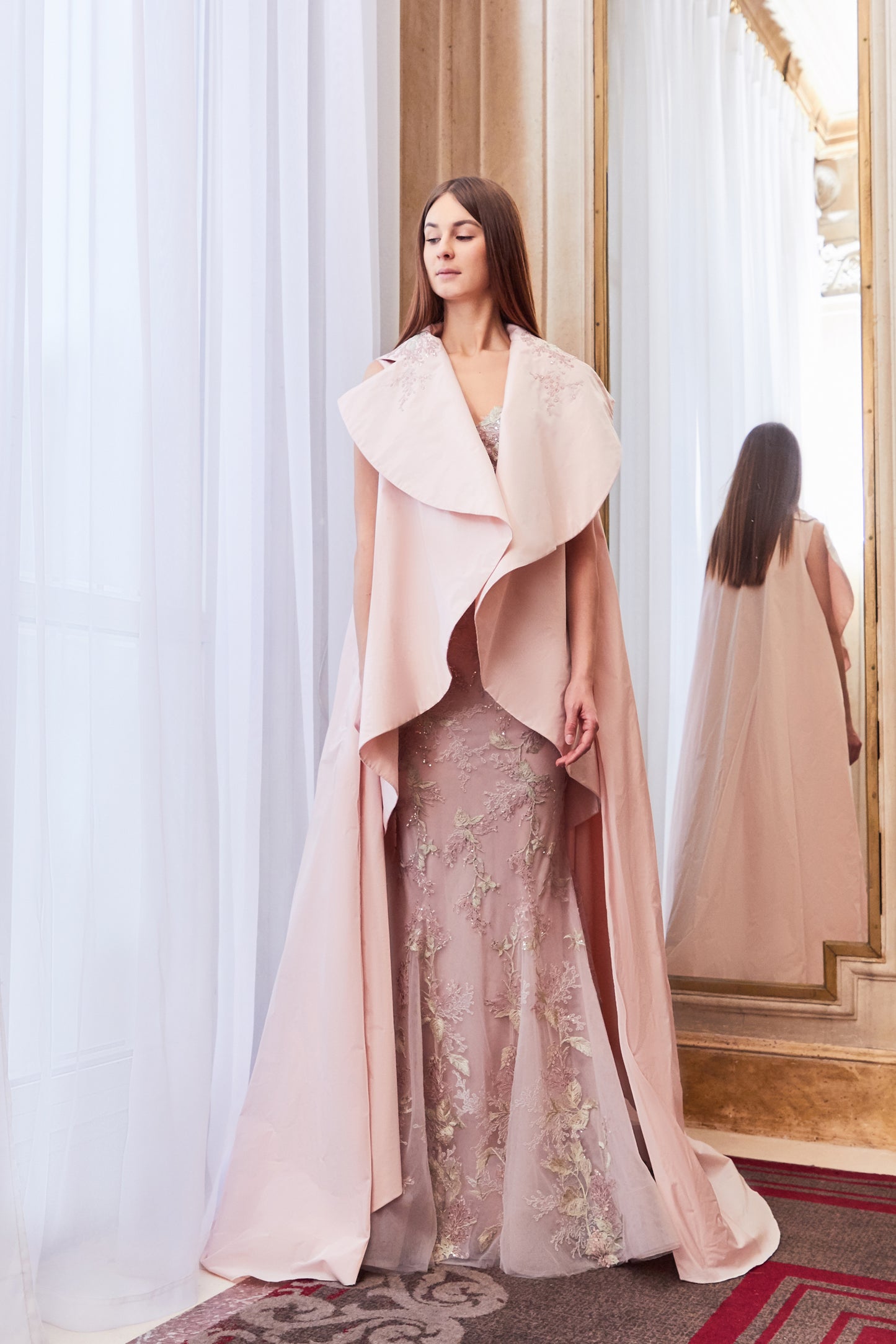 Strapless Embellished Mermaid Gown with Cape