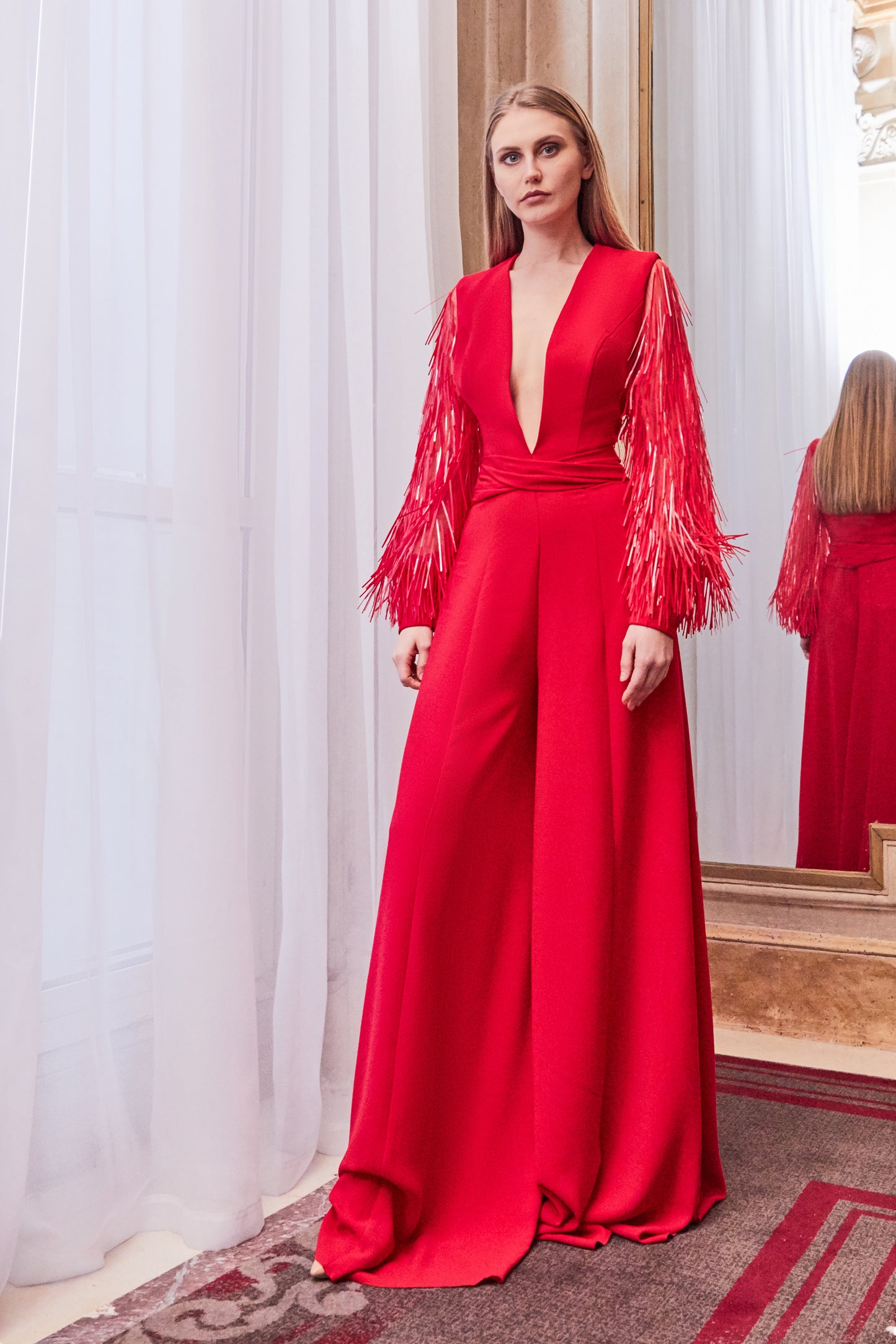 Long Fringe Sleeve Jumpsuit