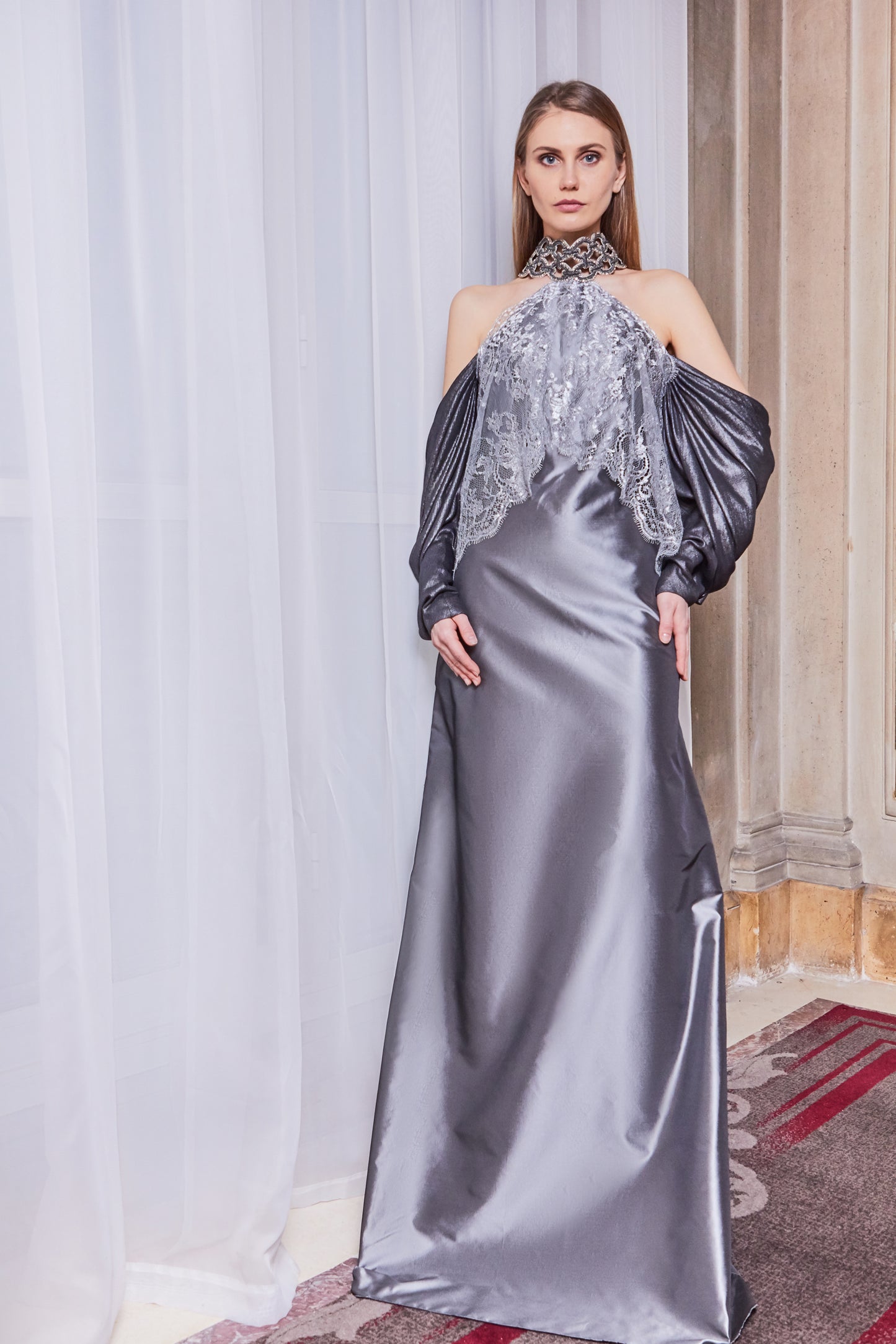 Cold Shoulder High Neck Gown