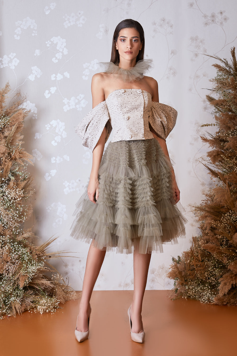 Off Shoulder Top and Ruffled Skirt