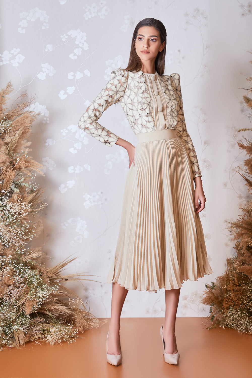 Long Sleeve Top and Pleated Skirt