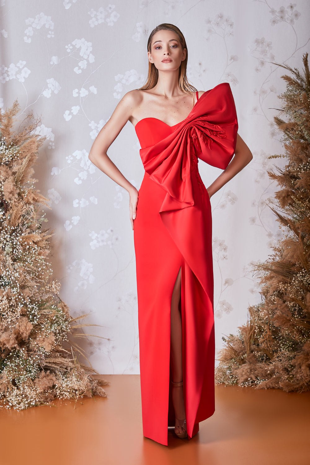 One Shoulder Slit Gown