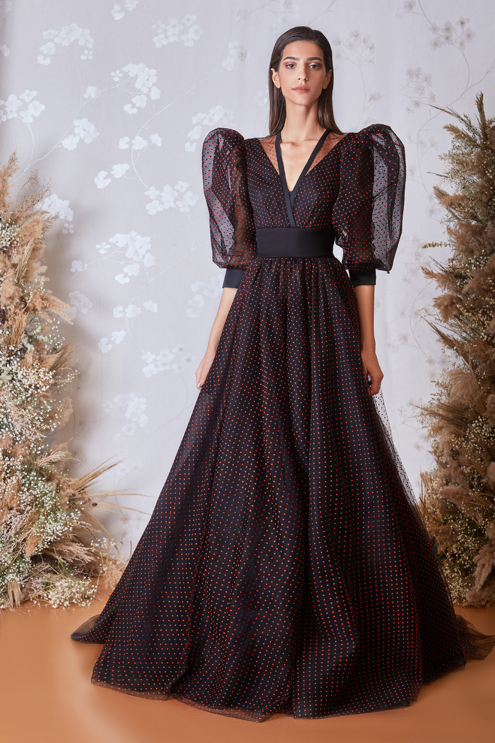 V-Neck Puff Sleeve Gown